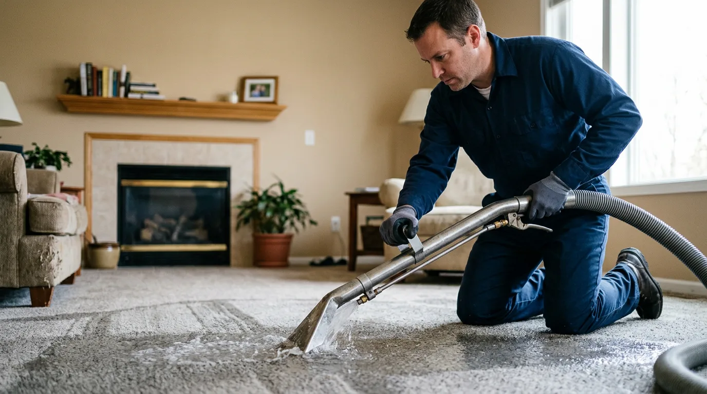 Water damage restoration technician working near Jamestown, MO
